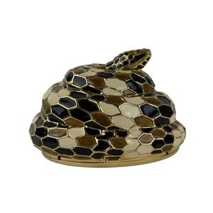 Judith Leiber Minaudiere Clutch Bag Brown Black Crystal Snake Coiled Serpent VTG